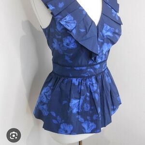 Kate Spade Hibiscus Floral Blue Sleeveless Top